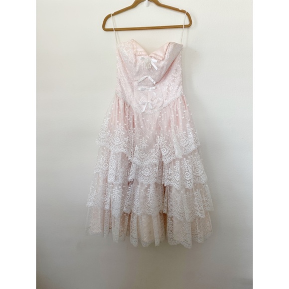 Vintage 80s Peachy Pink ALFRED ANGELO Taffeta Drop Waist High Low Formal Dress